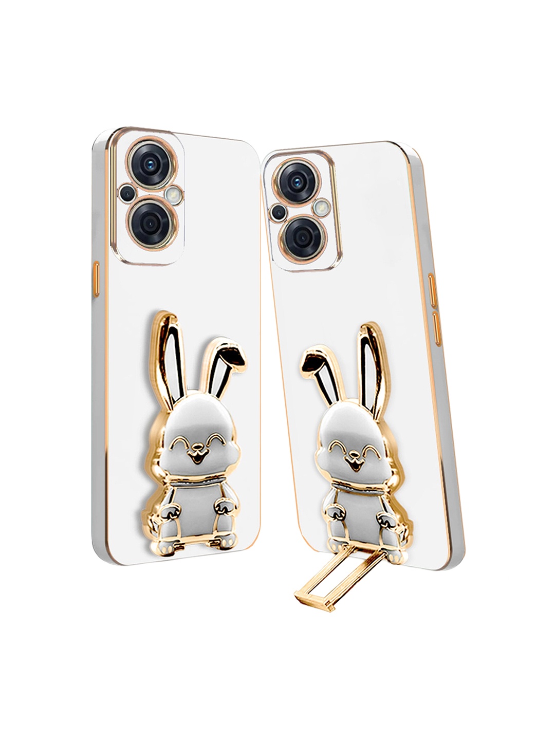 

Karwan Unisex Oppo F21 Pro 5G Back Case With 3D Bunny Folding Stand, White