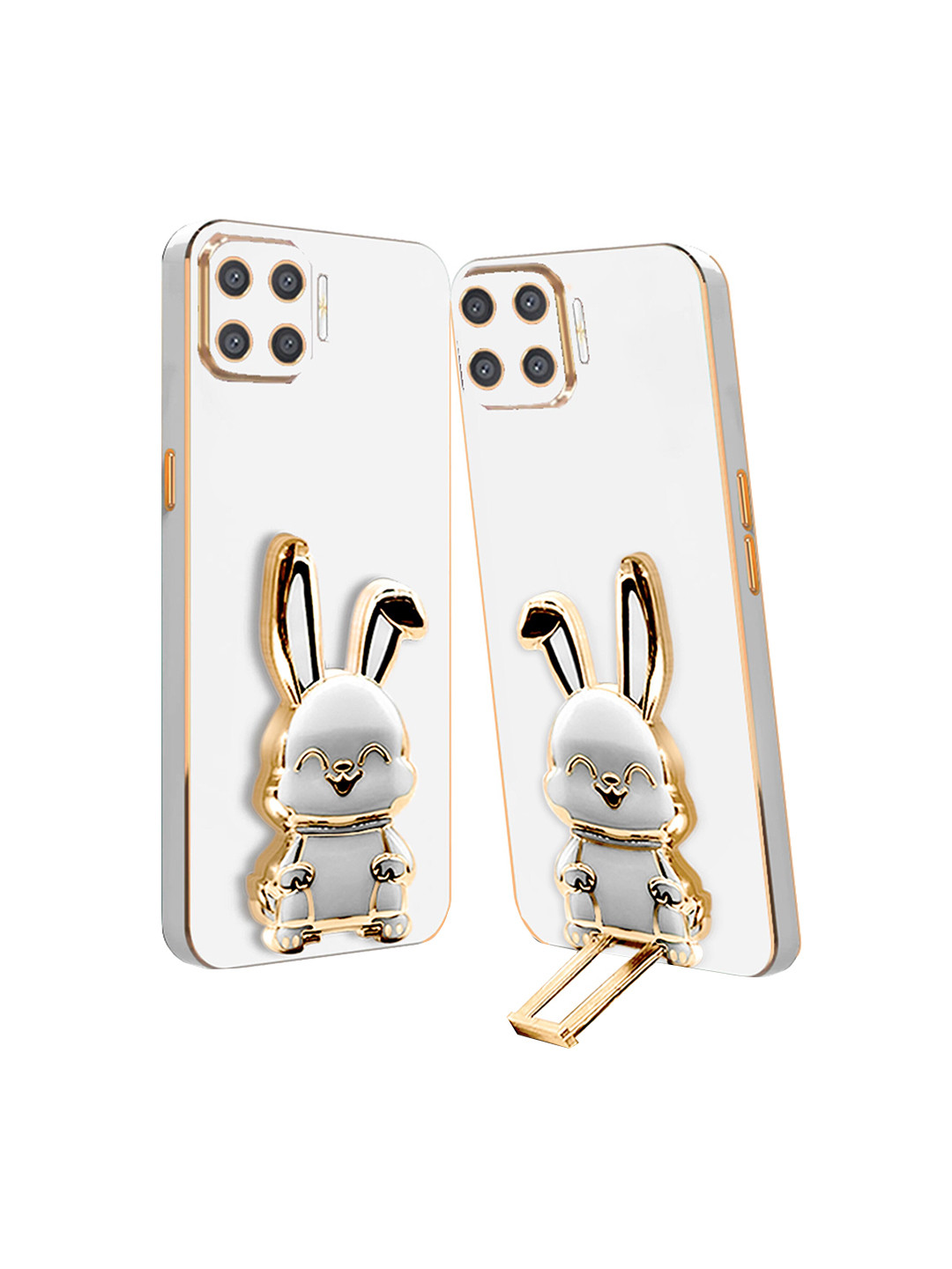 

Karwan 3D Bunny Oppo F19 Pro Back Cover With Folding Stand, White
