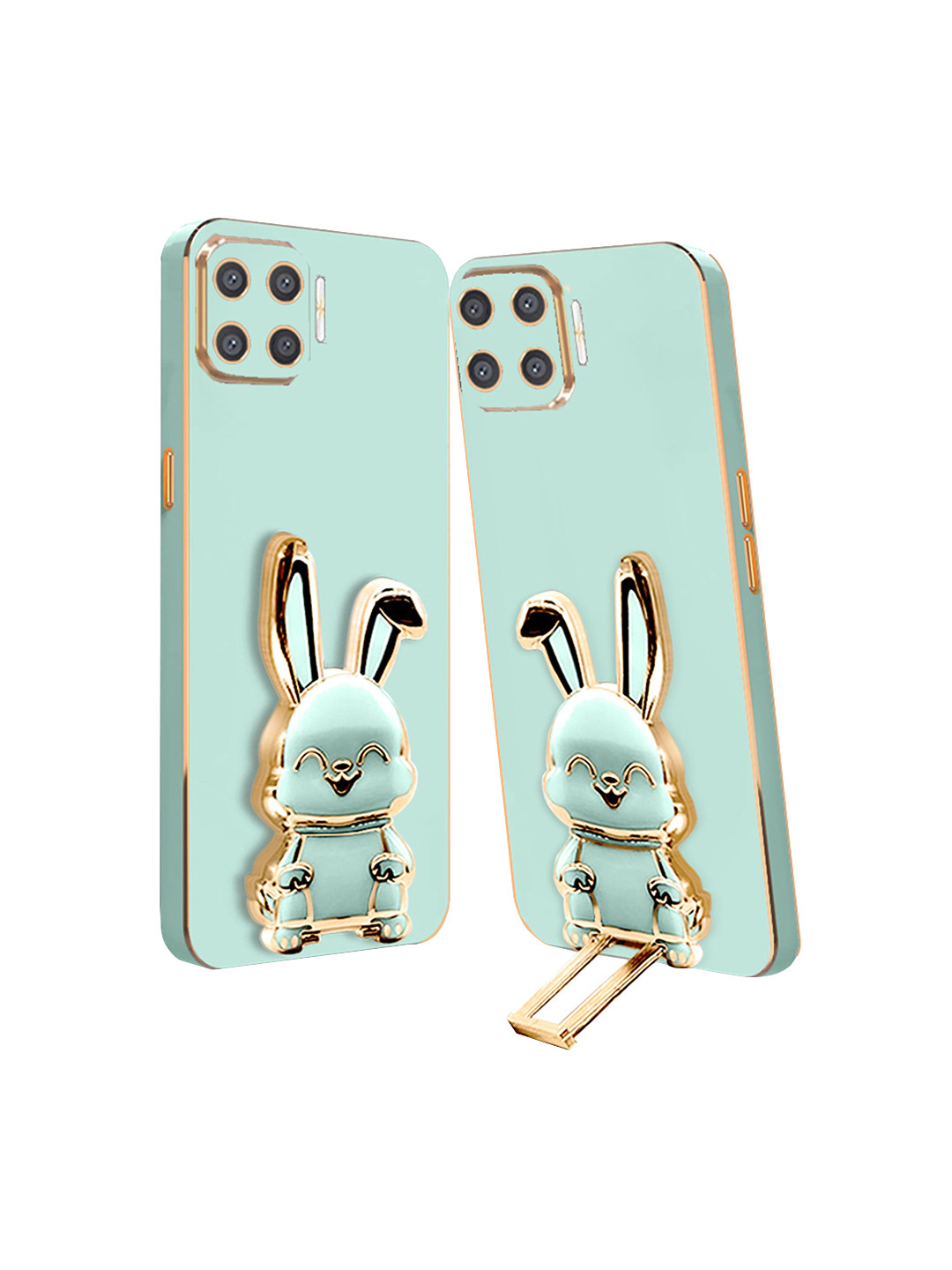 

Karwan Oppo F19 Pro Back Case With 3D Bunny Folding Stand, Green