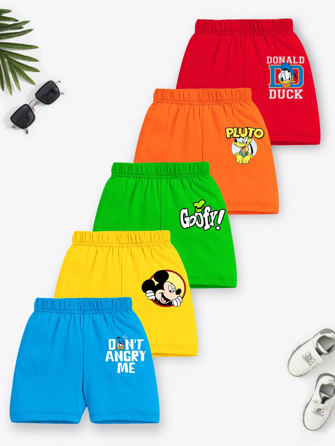 

YK Disney Boys Pack Of 5 Mid-Rise Printed Cotton Shorts, Yellow