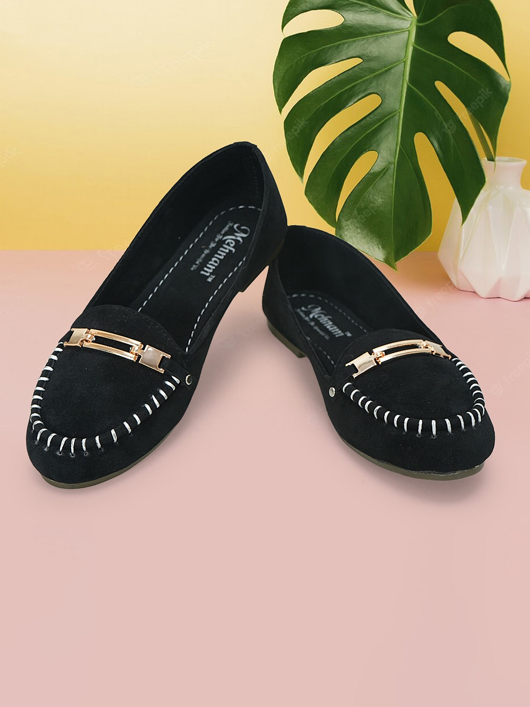 

MEHNAM Round Toe Slip On Loafers, Black