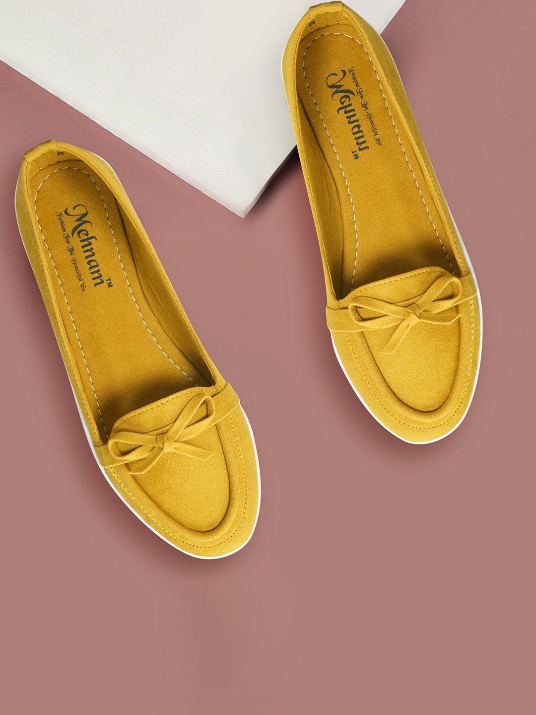 

MEHNAM Women Bow Detail Comfort Insole Contrast Sole Loafers, Mustard