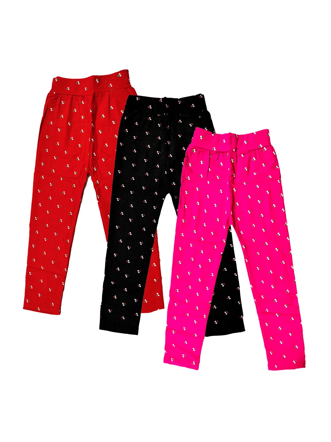 

BAESD Girls Pack of 3 Printed Stretchable Skinny-Fit Ankle-Length Leggings, Red
