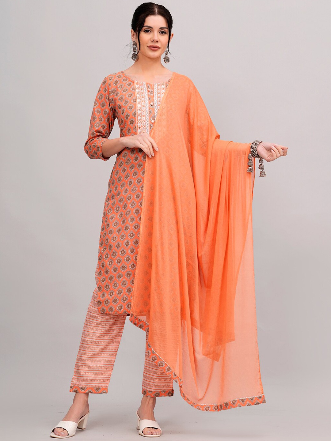 

HIGHLIGHT FASHION EXPORT Pure Cotton Straight Kurta Trouser And Dupatta, Orange