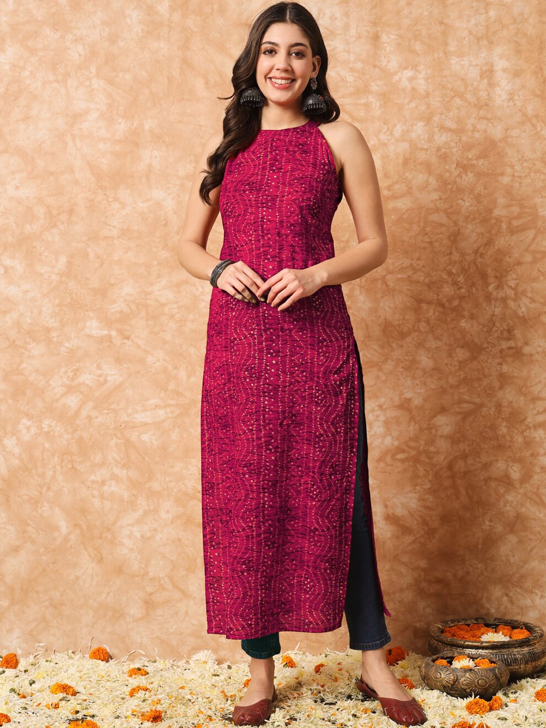 

Meeranshi Bandhani Printed Cotton Kurta, Pink