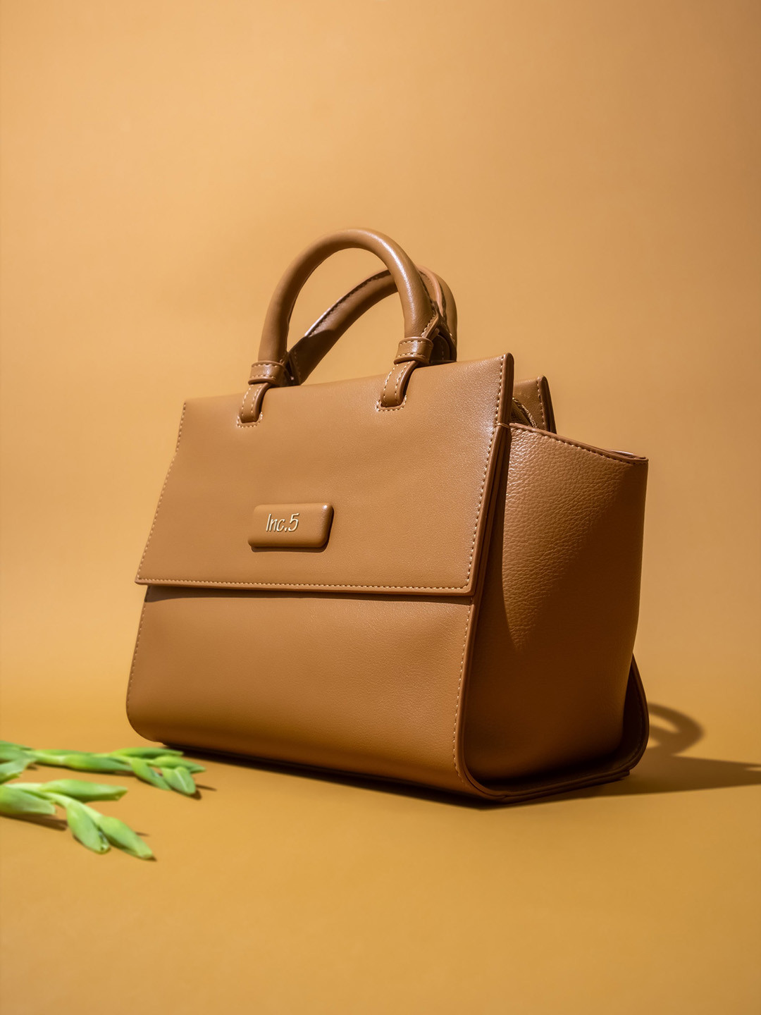 

Inc 5 Textured Zip Detail Satchel Bag, Tan