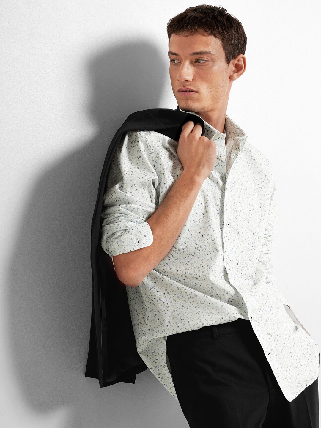 

SELECTED Slim Fit Floral Printed Cotton Casual Shirt, White