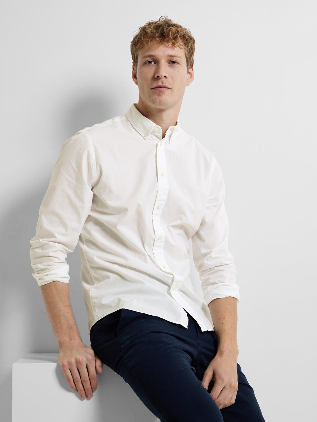 

SELECTED Slim Fit Button-Down Collar Cotton Casual Shirt, White