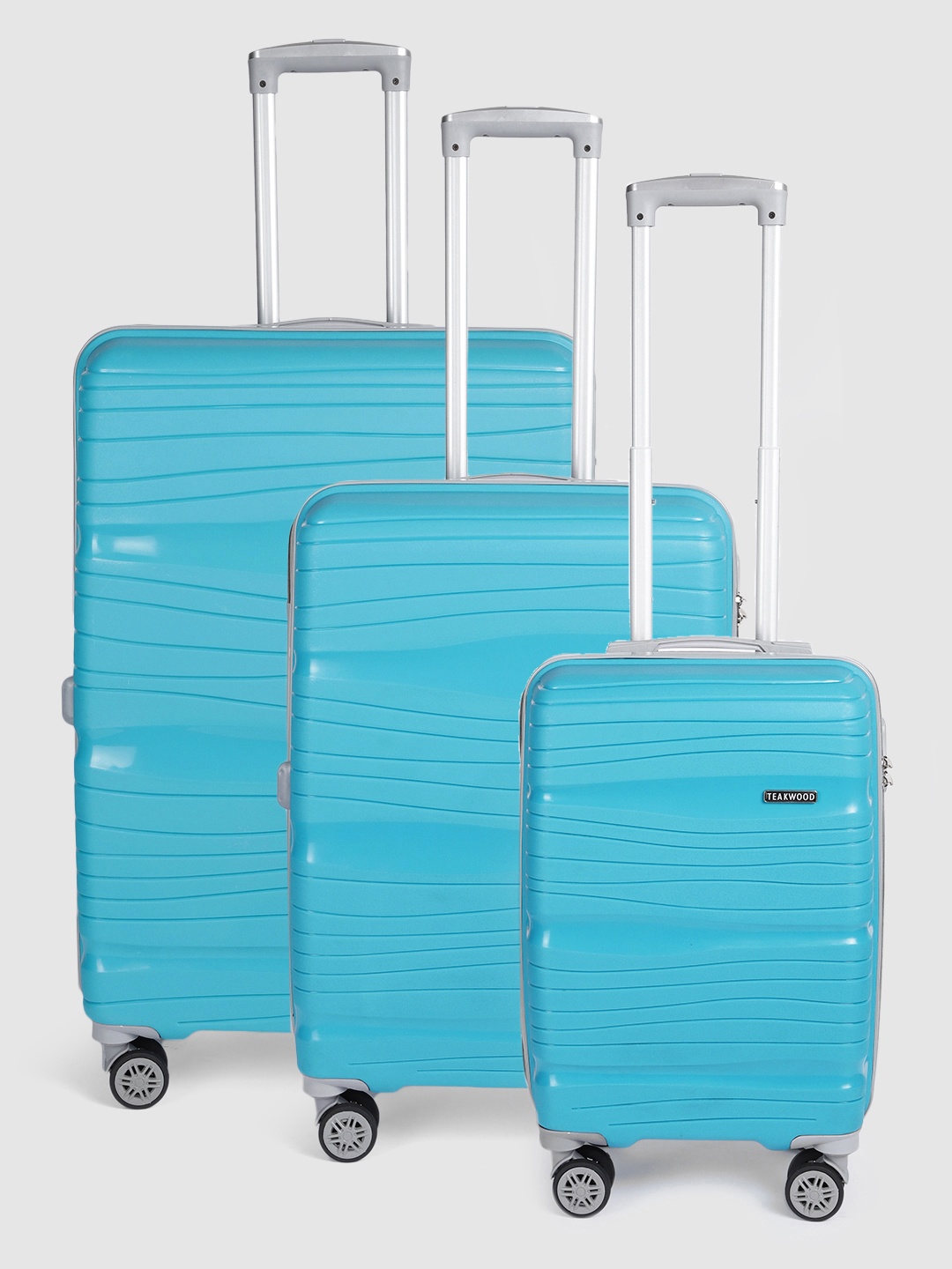 

Teakwood Leathers Iris Set of 3 Textured 360 Degree Rotation Hard-Sided Trolley Bags 182L, Blue