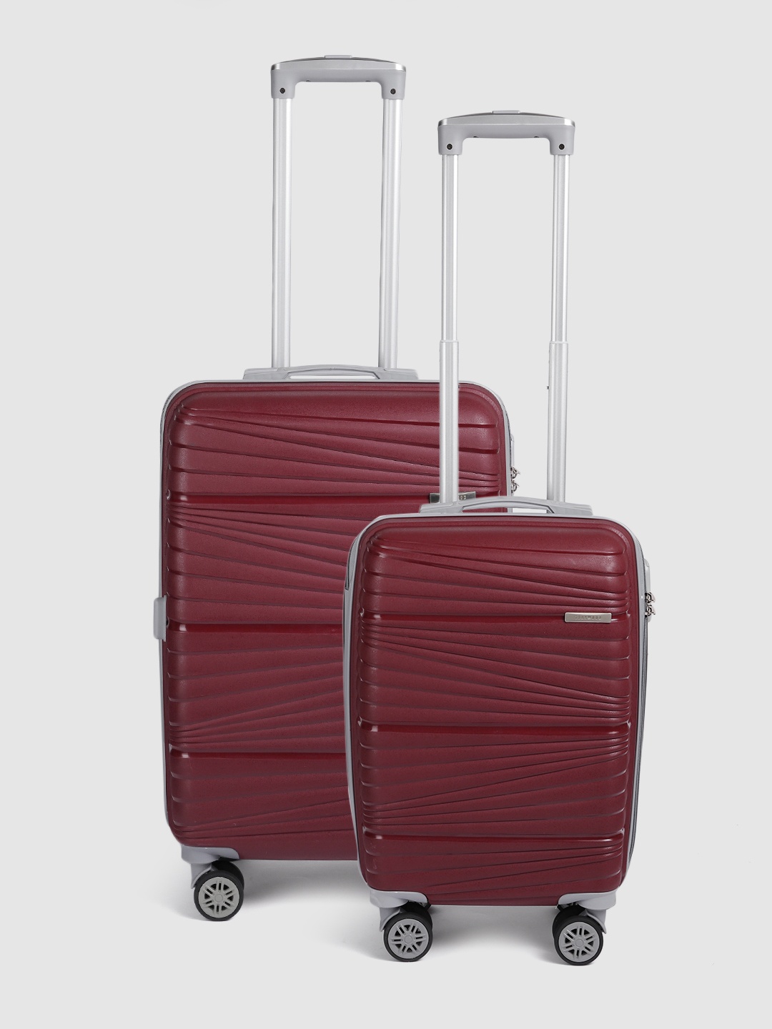 

Teakwood Leathers Prism Set of 2 Textured 360 Degree Rotation Hard Trolley Bags 86.8L, Maroon