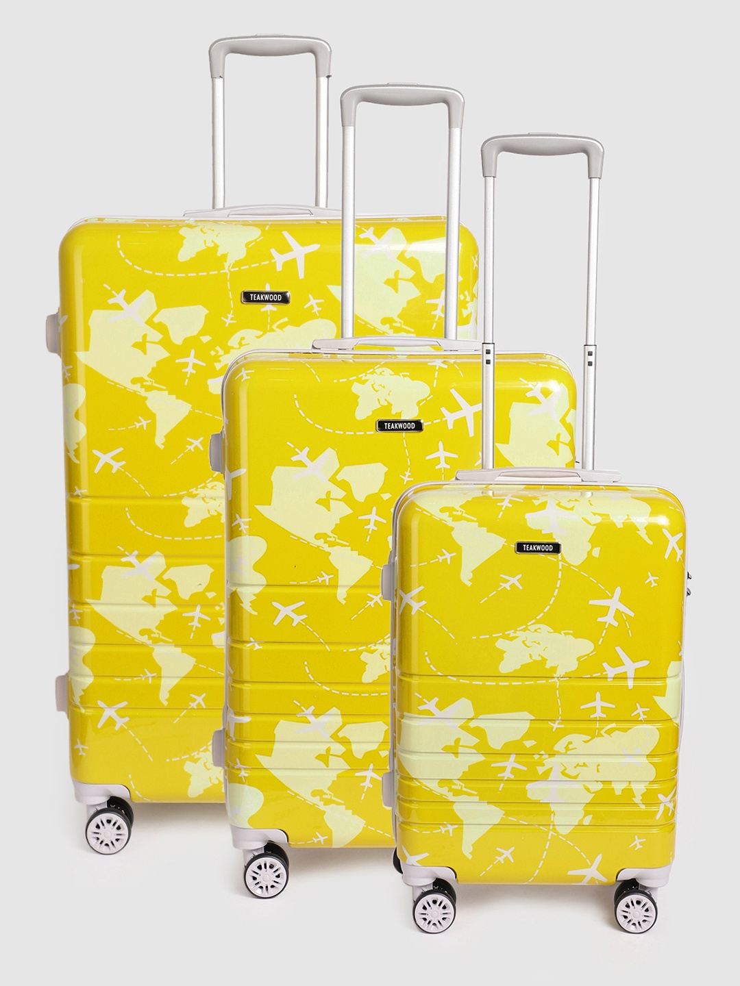 

Teakwood Leathers Aeroplane Set of 3 360 Degree Rotation Hard-Sided Trolley Bags 182L, Yellow