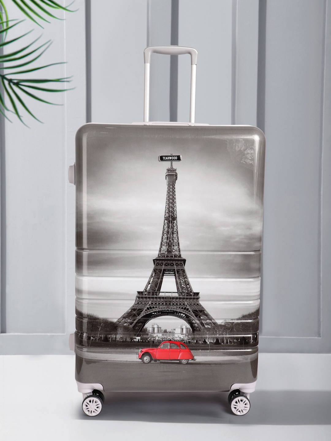 

Teakwood Leathers Paris Print 360 Degree Rotation Hard-Sided Large-Sized Trolley Bag 95.5L, Grey