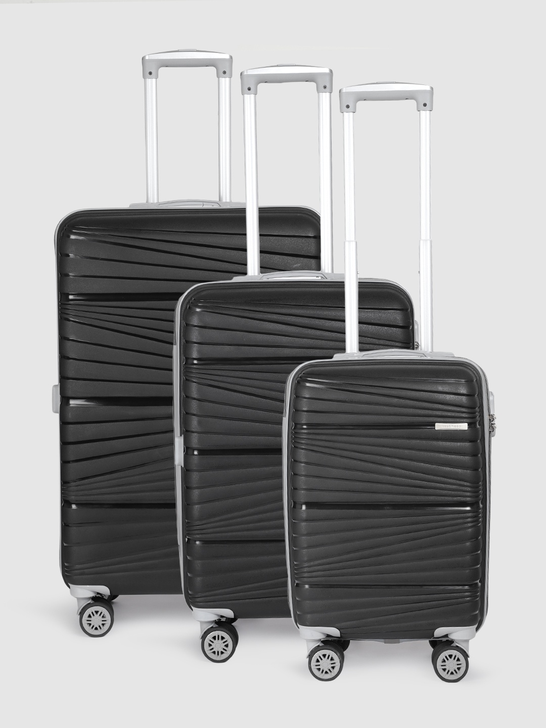 

Teakwood Leathers Prism Set of 3 360-Degree Rotation Hard-Sided Trolley Bags 182L, Black