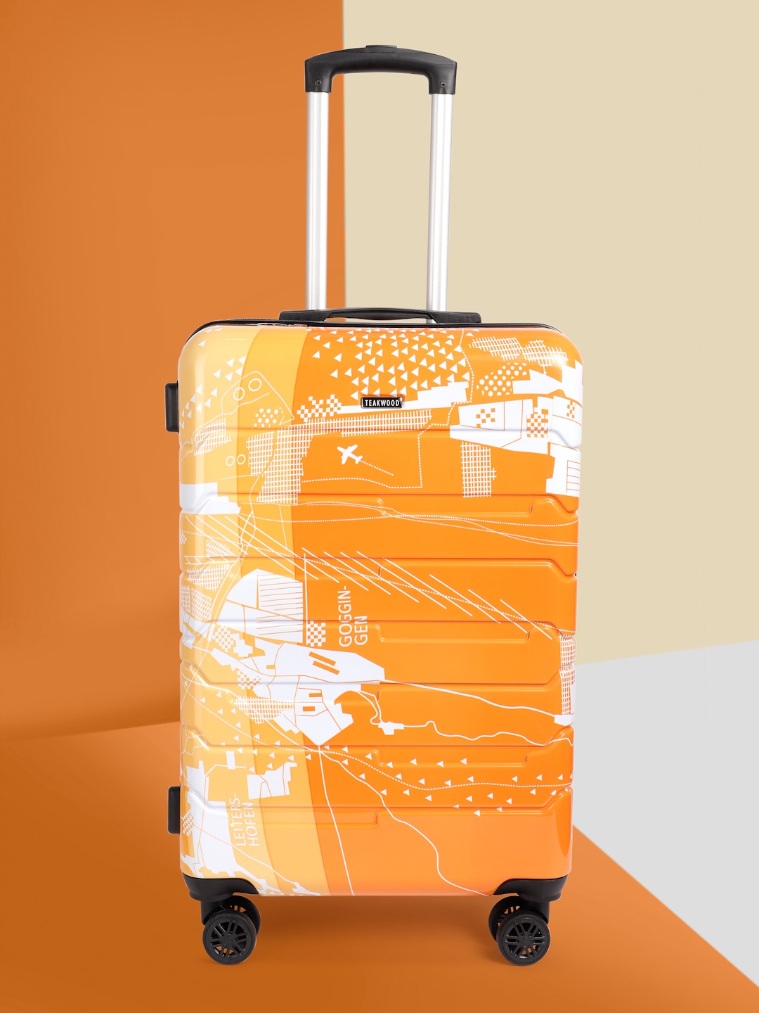 

Teakwood Leathers Twin Printed 360 Degree Rotation Hard-Sided Medium-Sized Trolley Bag 54L, Orange