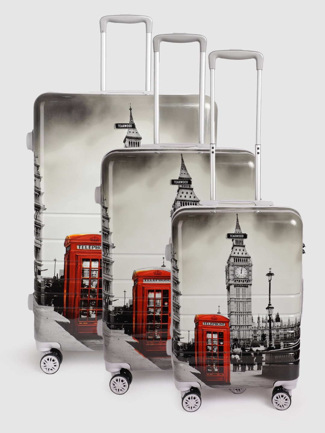 

Teakwood Leathers Set of 3 London Printed 360 Degree Rotation Hard-Sided Trolley Bags 182L, Grey