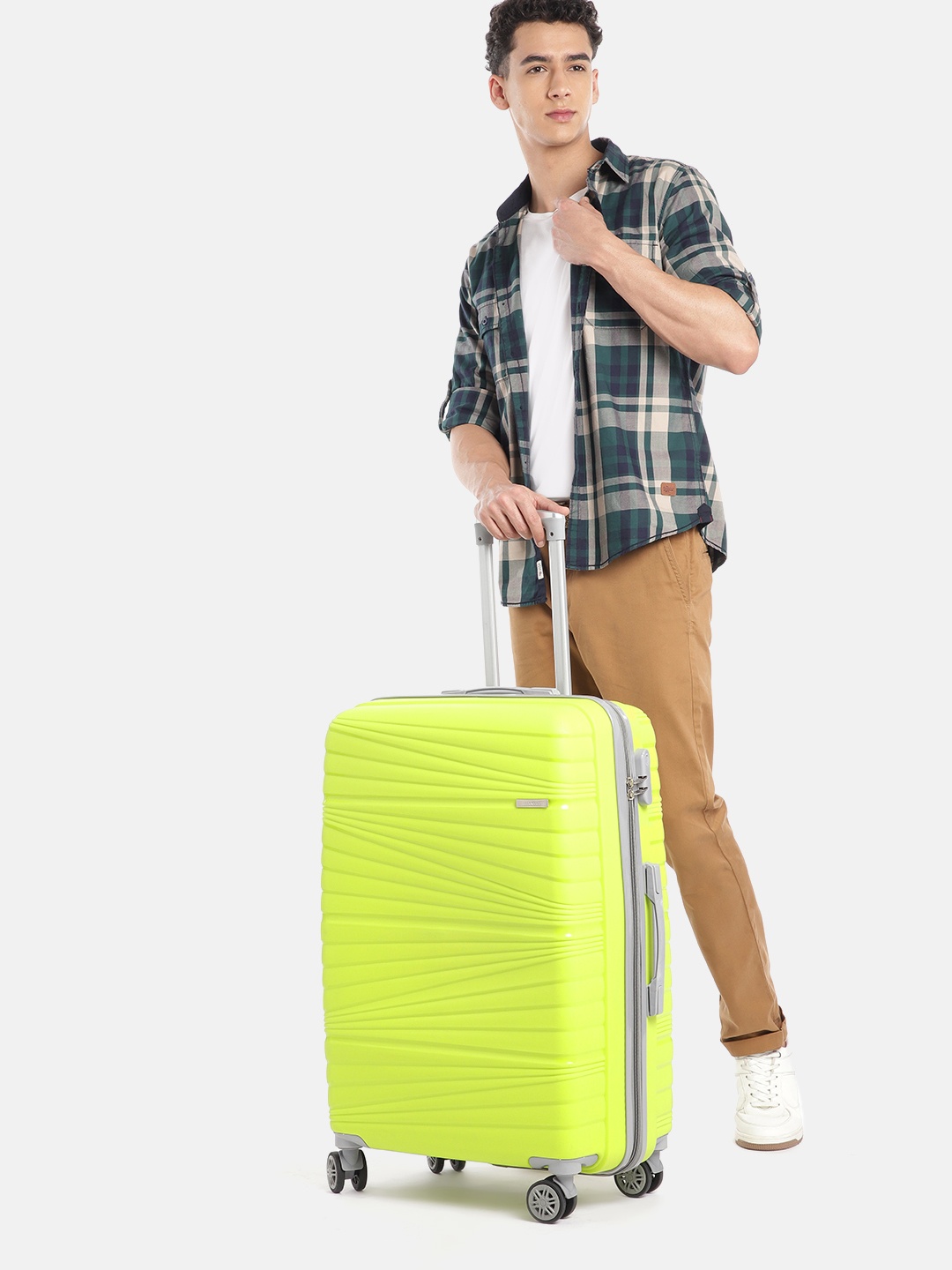 

Teakwood Leathers Prism Textured 360 Degree Rotation Hard Large-Sized Trolley Bag 95.5L, Lime green