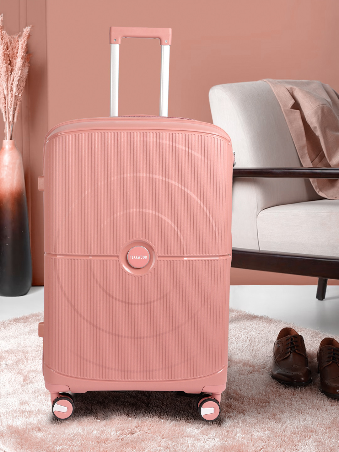 

Teakwood Leathers Circle Textured 360 Degree Rotation Hard Large-Sized Trolley Bag 95L, Pink