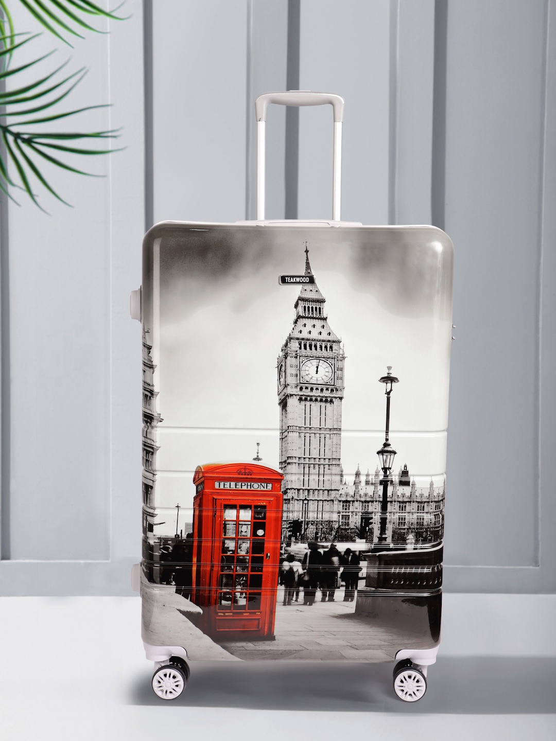 

Teakwood Leathers London Print 360 Degree Rotation Hard Large-Sized Trolley Bag 95.5L, Grey