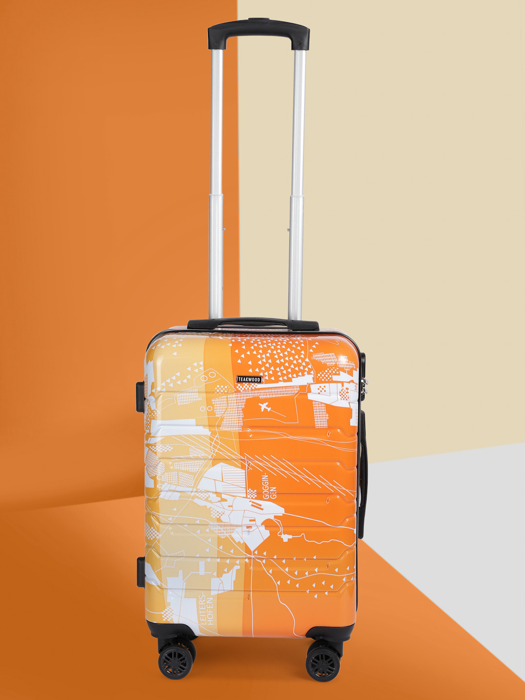 

Teakwood Leathers Twin Printed 360-Degree Rotation Hard-Sided Cabin-Sized Trolley Bag 32L, Orange