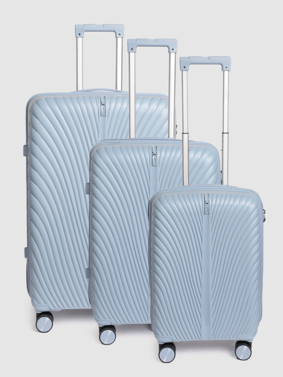 

Teakwood Leathers Set of 3 Swan Patterned Hard-Sided 360-Degree Rotation Trolley Bag, Blue