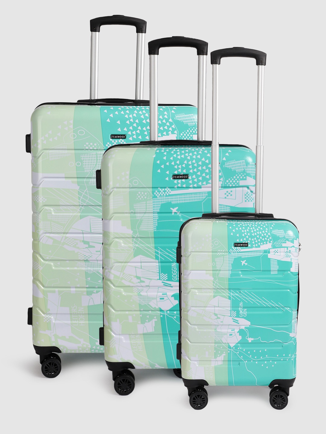 

Teakwood Leathers Twin Set of 3 Printed 360-Degree Rotation Hard-Sided Trolley Bags 182L, Green