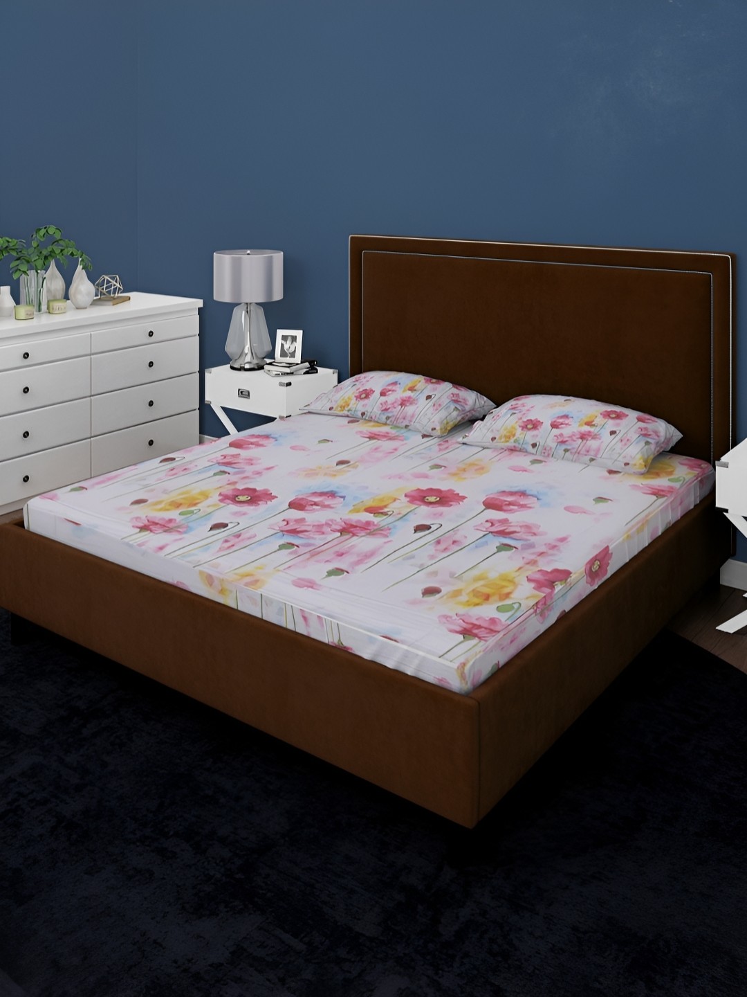 

BOMBAY DYEING Pink & White Floral Cotton 210 TC King Bedsheet With 2 Pillow Covers