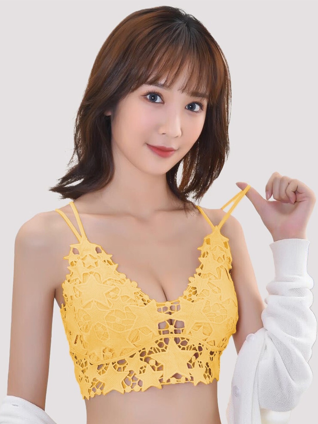 

Krelin Star Bralette Bra - Half Coverage Lightly Padded, Yellow