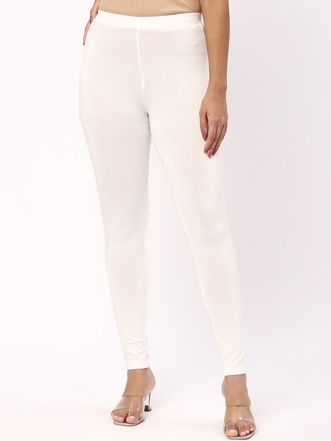 

R&B Women Ankle-Length Cotton Leggings, White