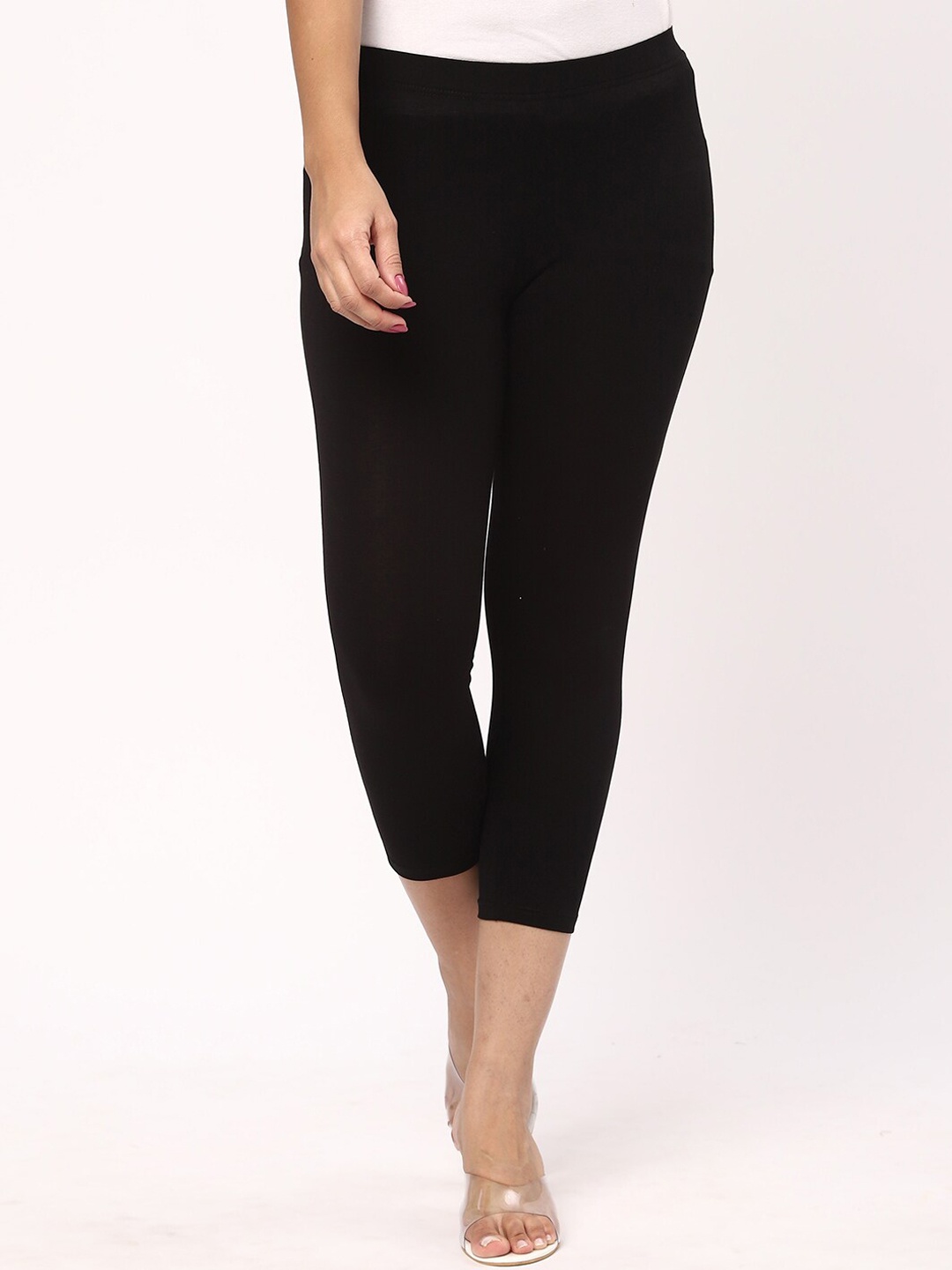 

R&B Women Three-Fourth Length Cotton Leggings, Black