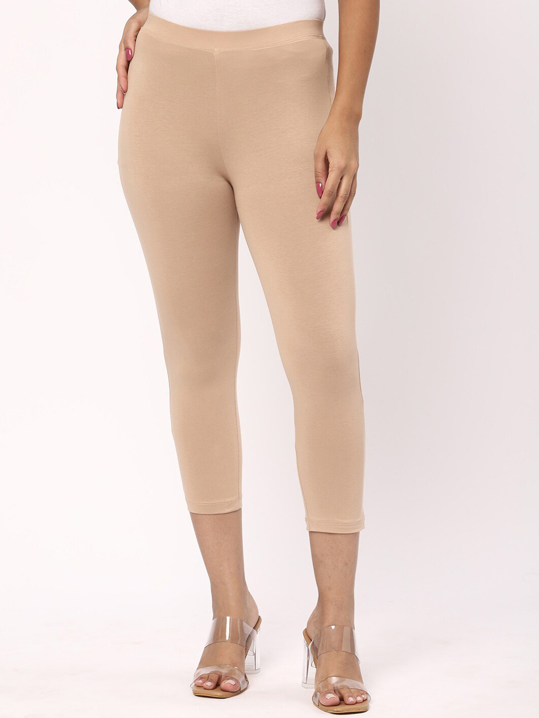 

R&B Mid Rise Cotton Three-Fourth Length Leggings, Nude