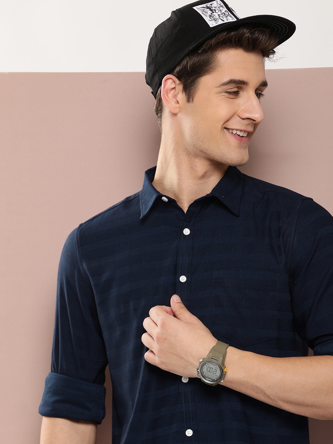 

Harvard Men Classic Horizontal Striped Casual Shirt, Navy blue