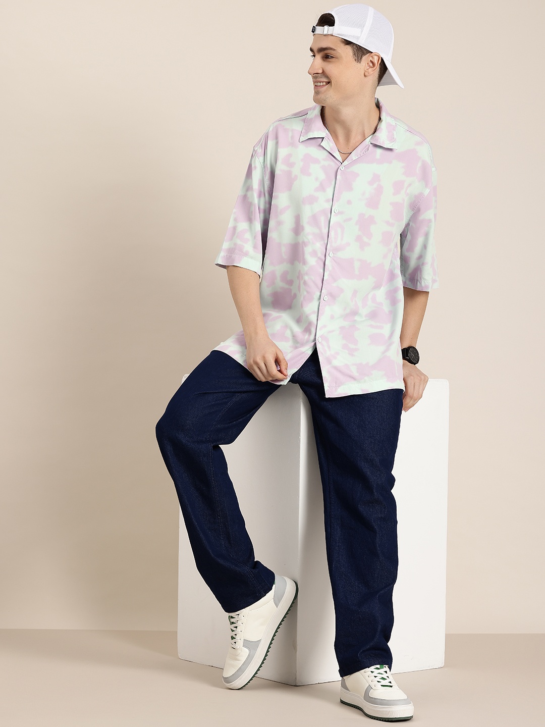 

HERE&NOW Tie and Dye Relaxed Fit Casual Shirt, Green