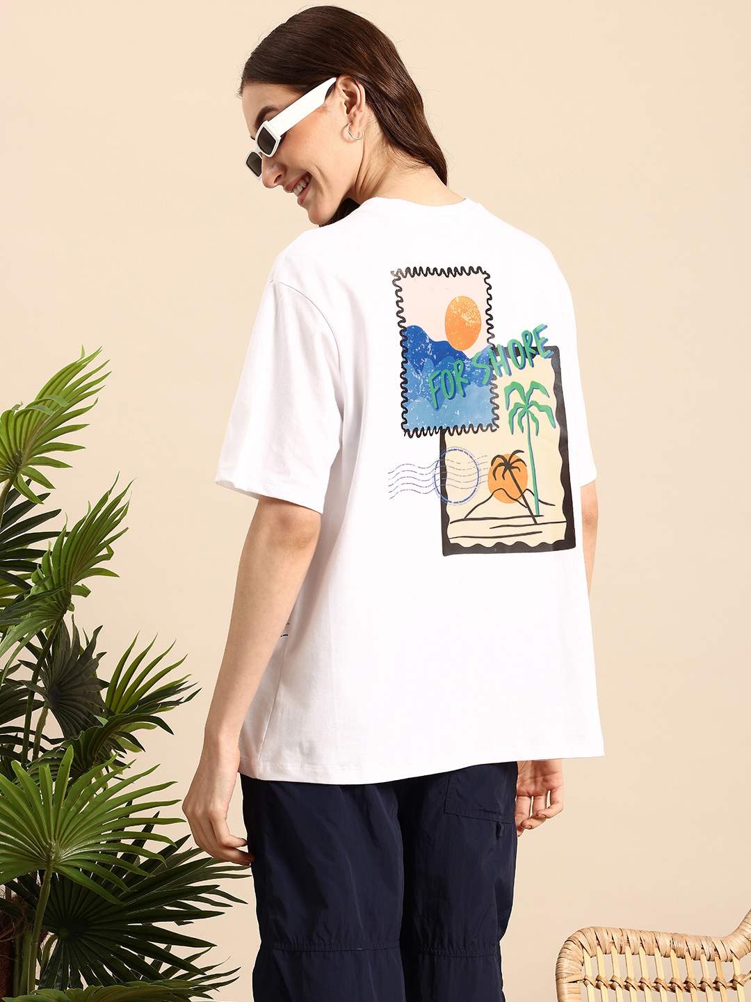 

Mast & Harbour Pure Cotton Printed Drop-Shoulder Sleeves T-shirt, White