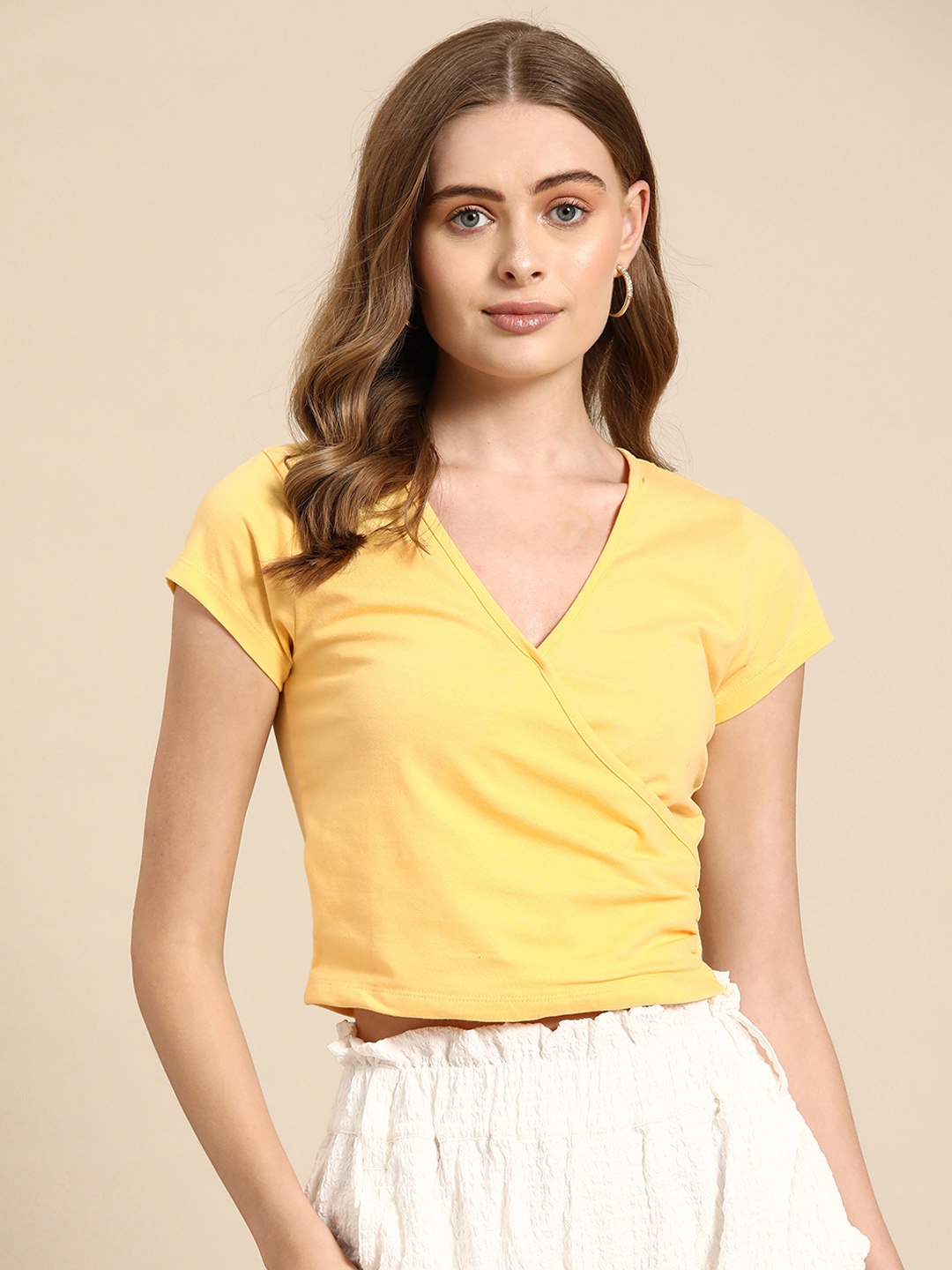 

Mast & Harbour V-Neck Crop Top, Yellow