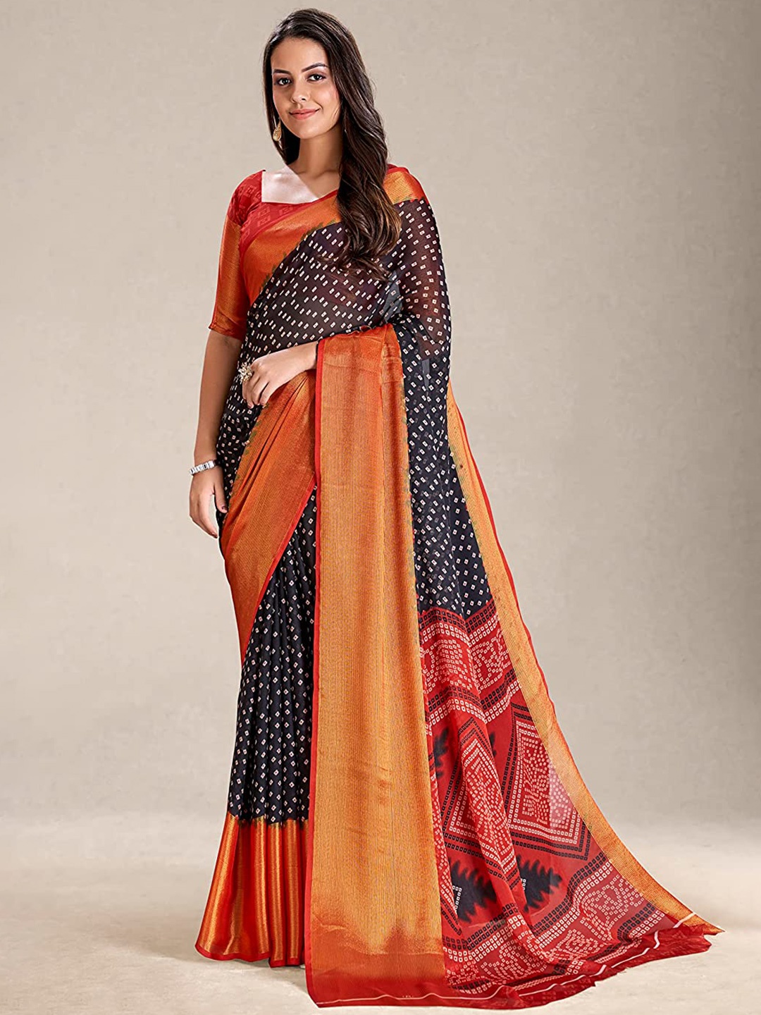 

Marabout Polka Dot Zari Silk Cotton Paithani Saree, Black