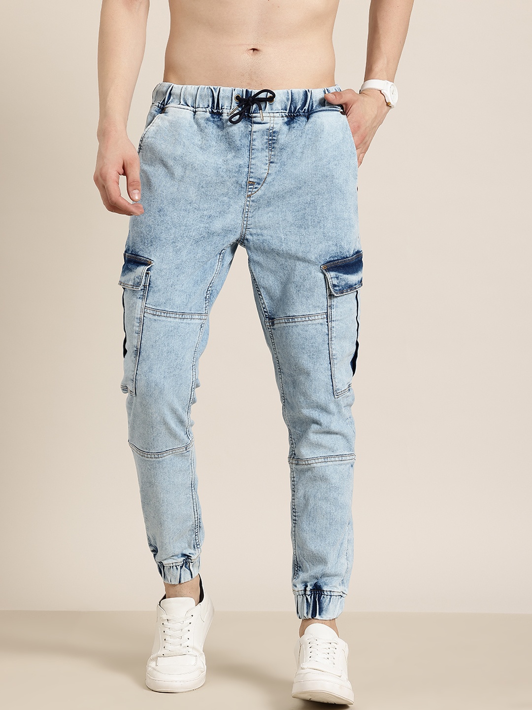 

HERE&NOW Men Jogger Fit Stretchable Jeans, Blue