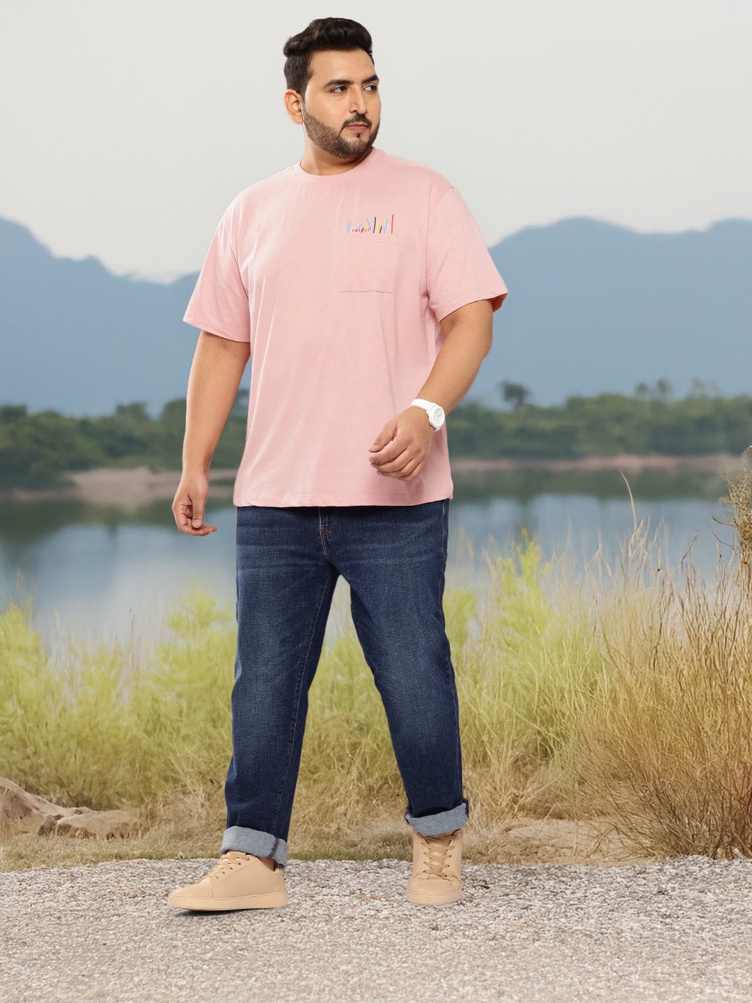

Sztori Plus Size Printed Pure Cotton T-shirt, Pink