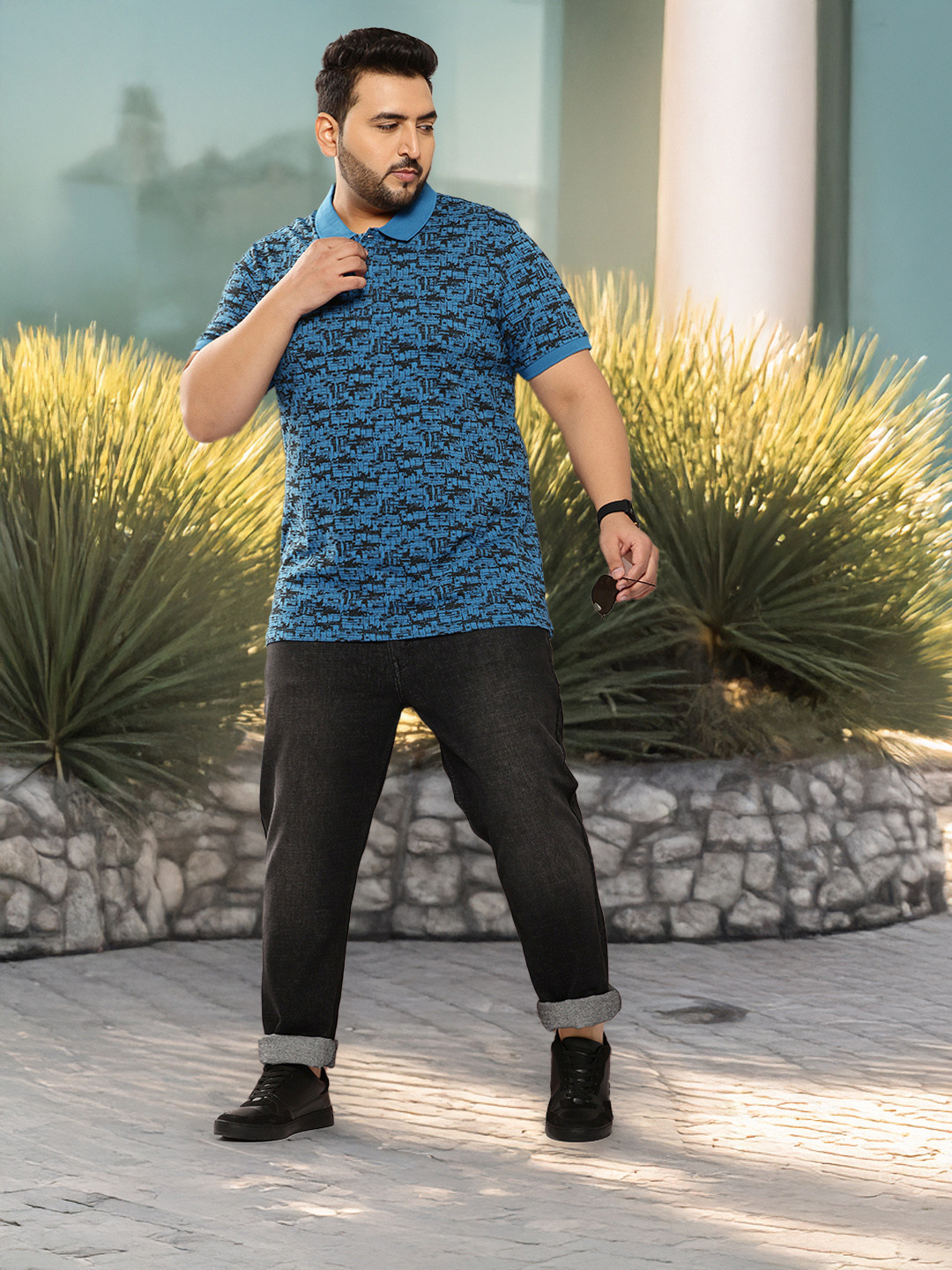 

Sztori Plus-Size Polo Collar Pure Cotton T-shirt, Blue