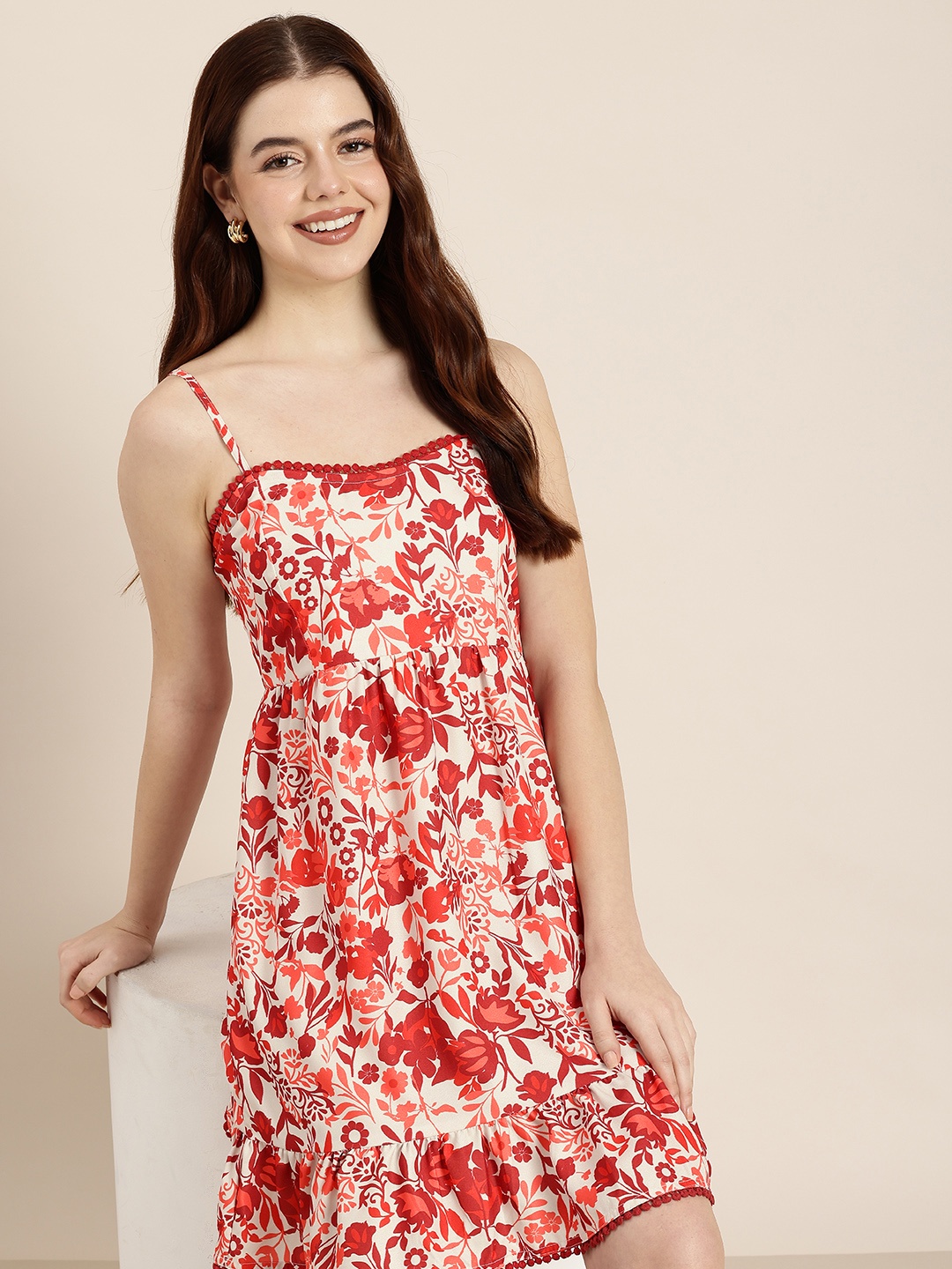 

HERE&NOW Floral Printed A-Line Dress, Cream