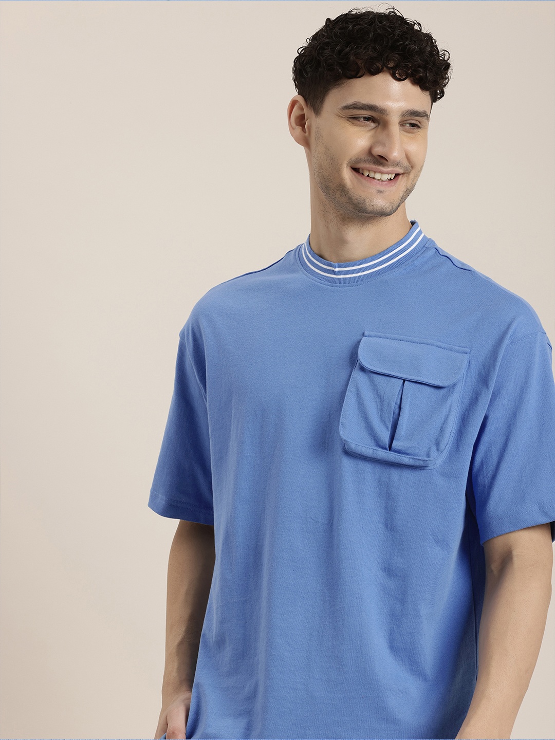 

HERE&NOW Round Neck Pockets T-shirt, Blue