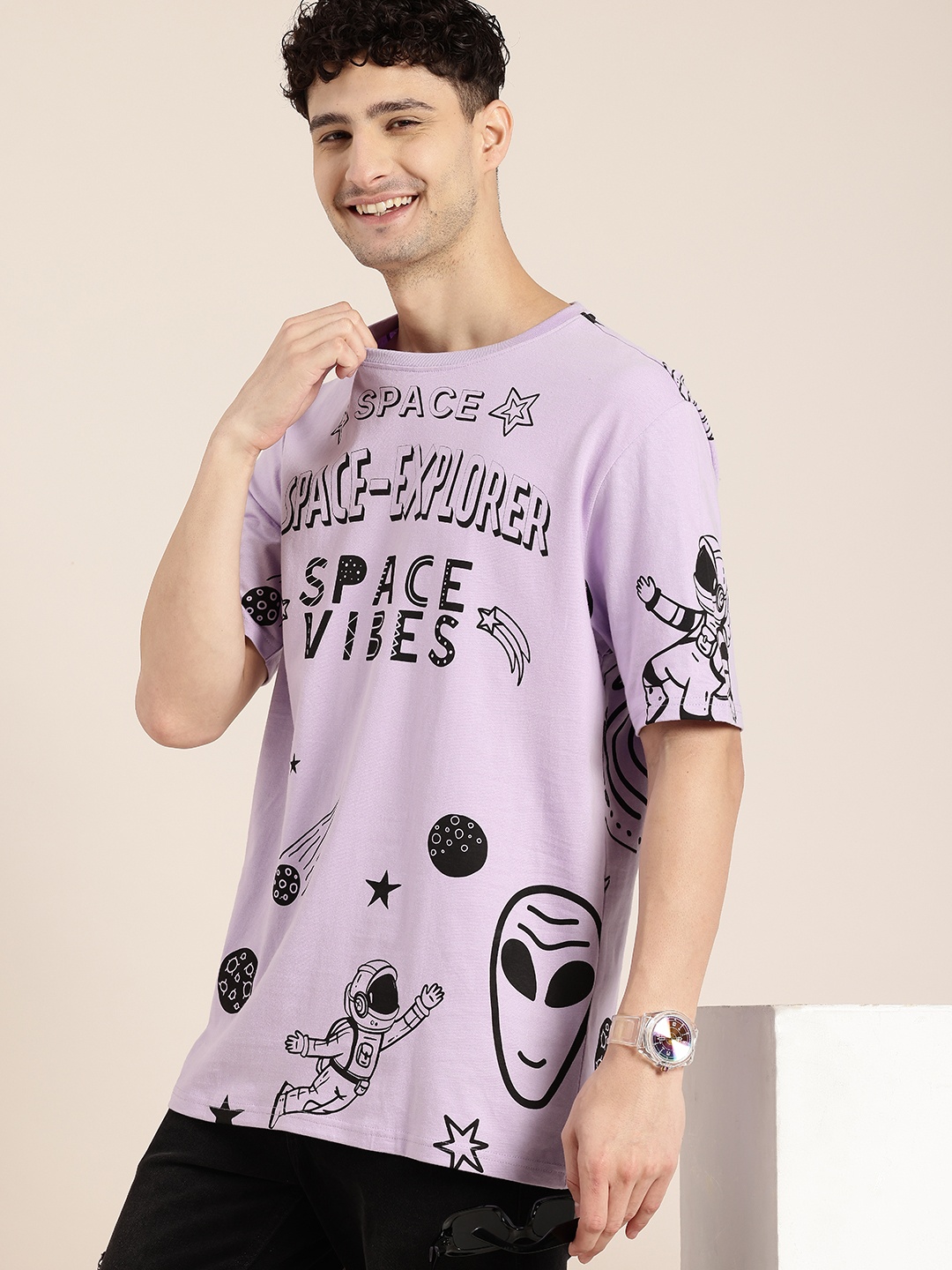 

HERE&NOW Printed Pure Cotton T-shirt, Lavender
