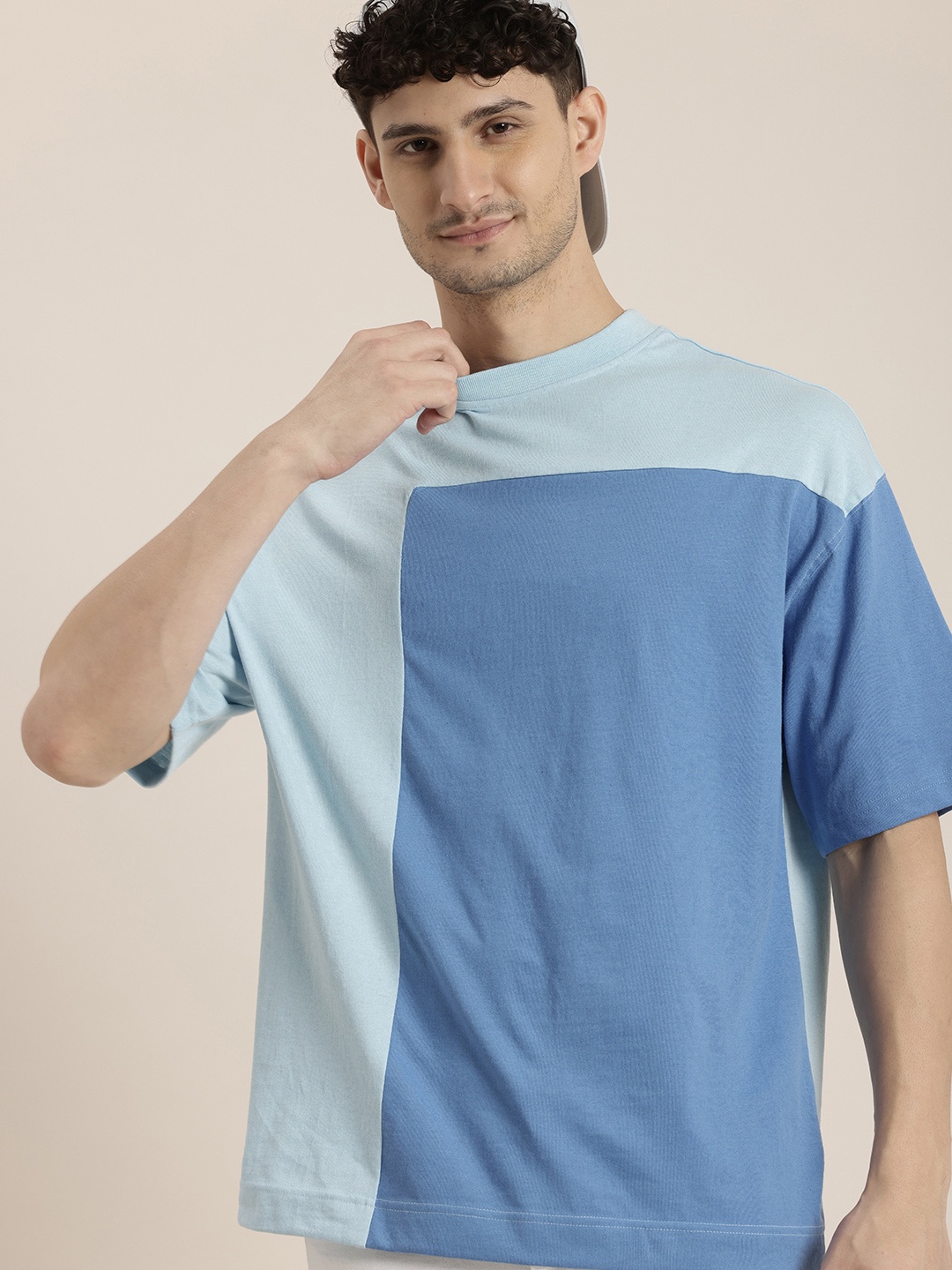 

HERE&NOW Colourblocked Drop-Shoulder Sleeves T-shirt, Blue