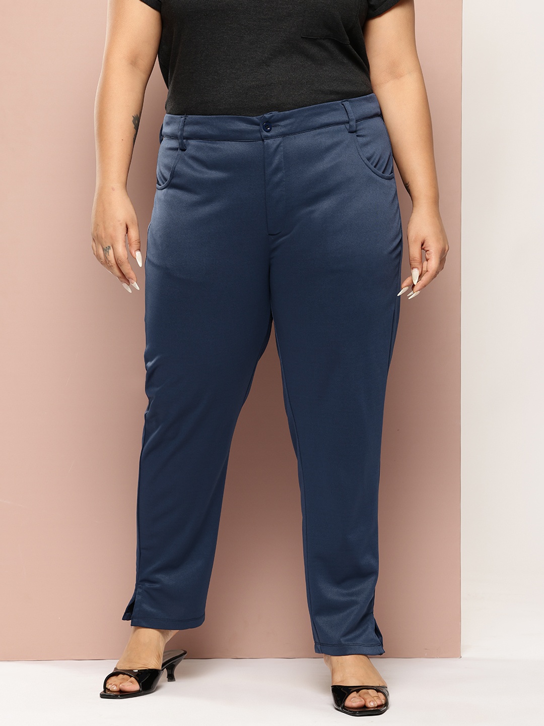 

Sztori Women Plus Size Regular Fit Trousers, Blue