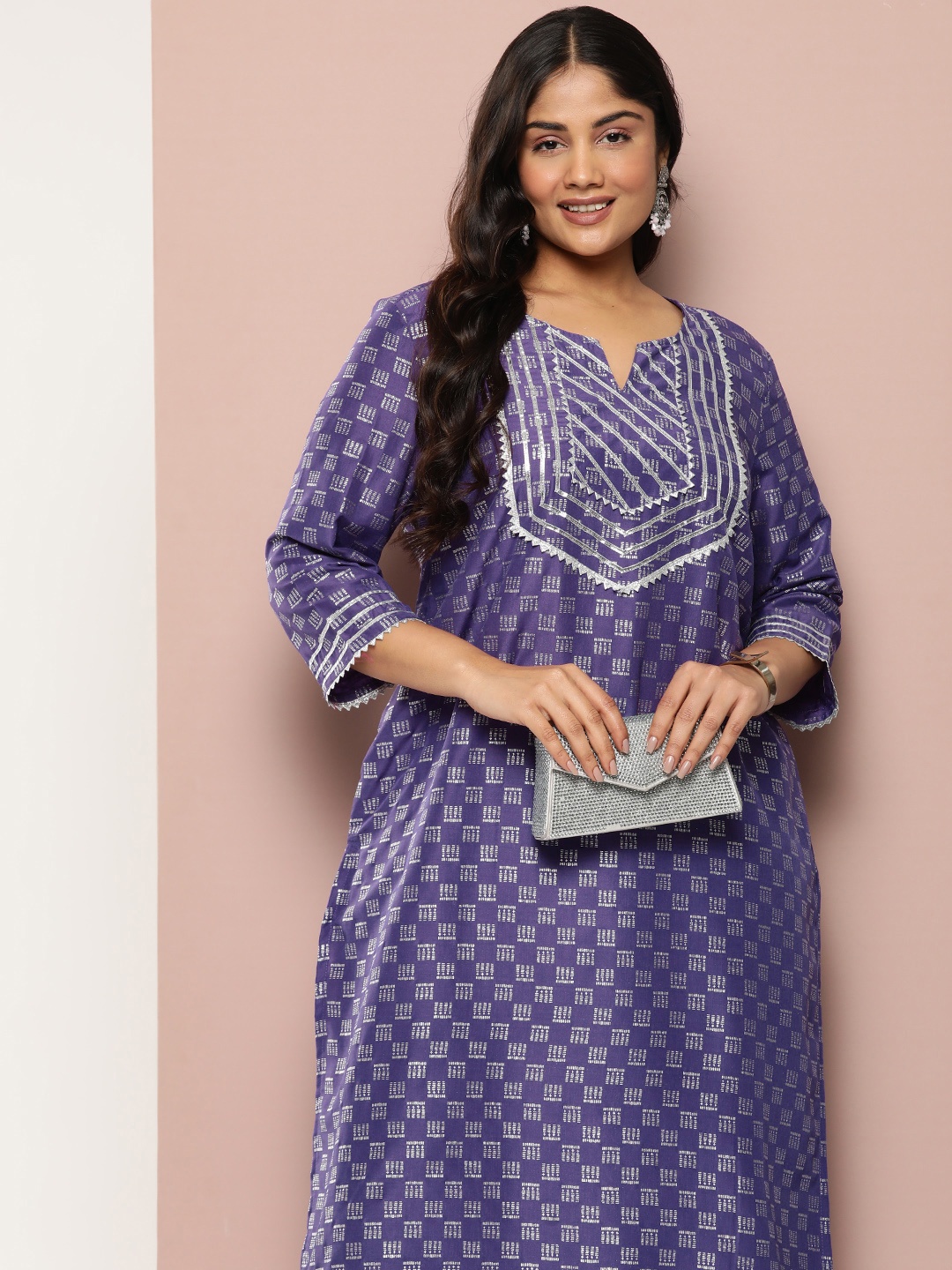 

Sztori Plus Size Block Print Gotta Patti Kurta, Purple