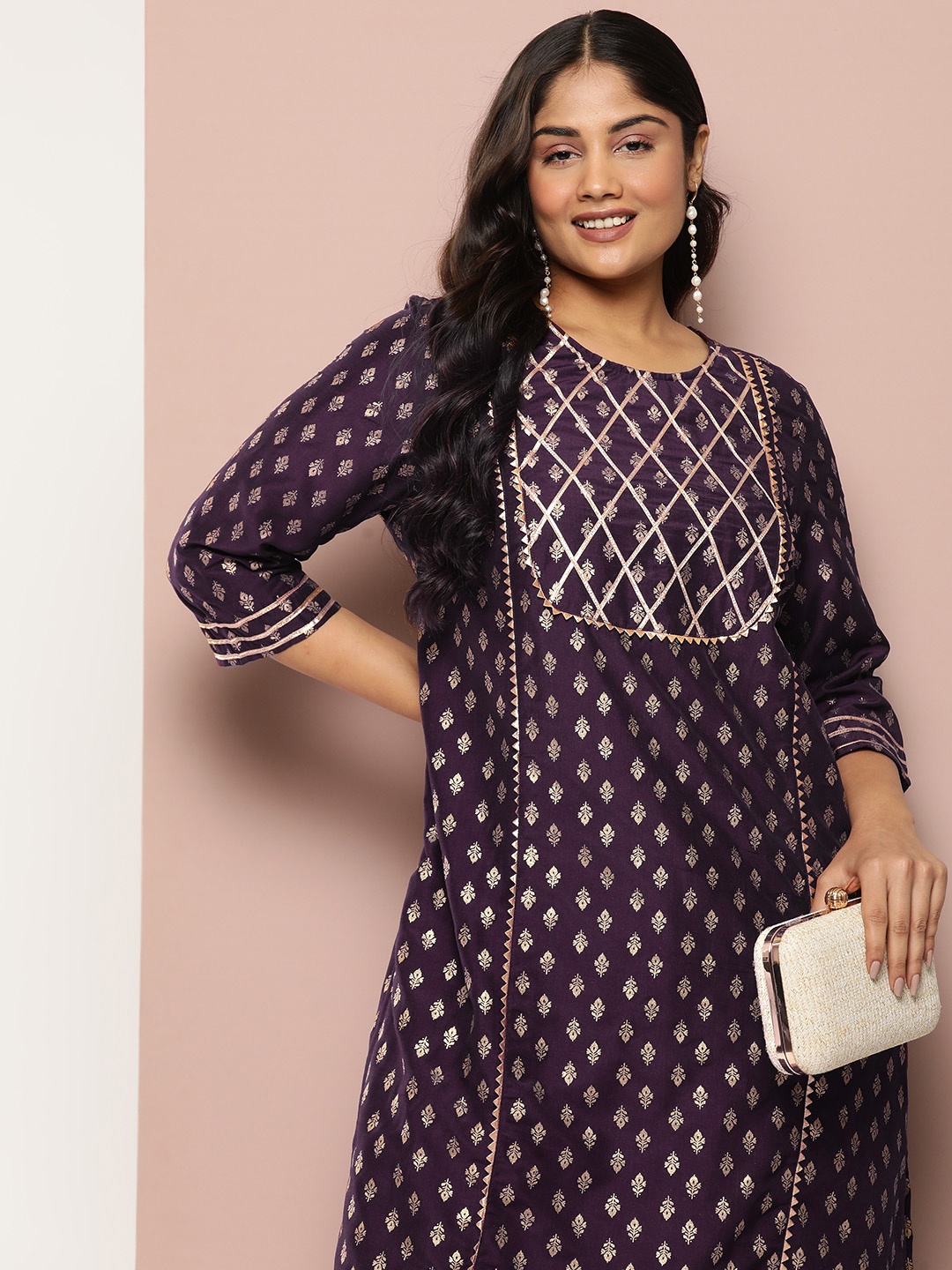 

Sztori Women Plus Size Printed Gotta Patti Kurta, Purple