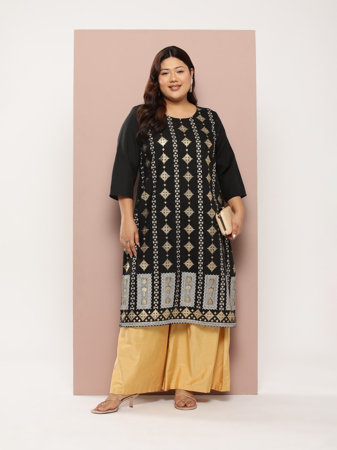 

Sztori Plus Size Ethnic Motifs Print Kurta, Black