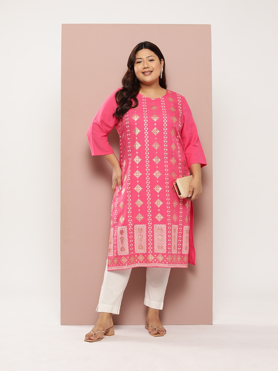 

Sztori Plus Size Ethnic Printed Kurta, Pink
