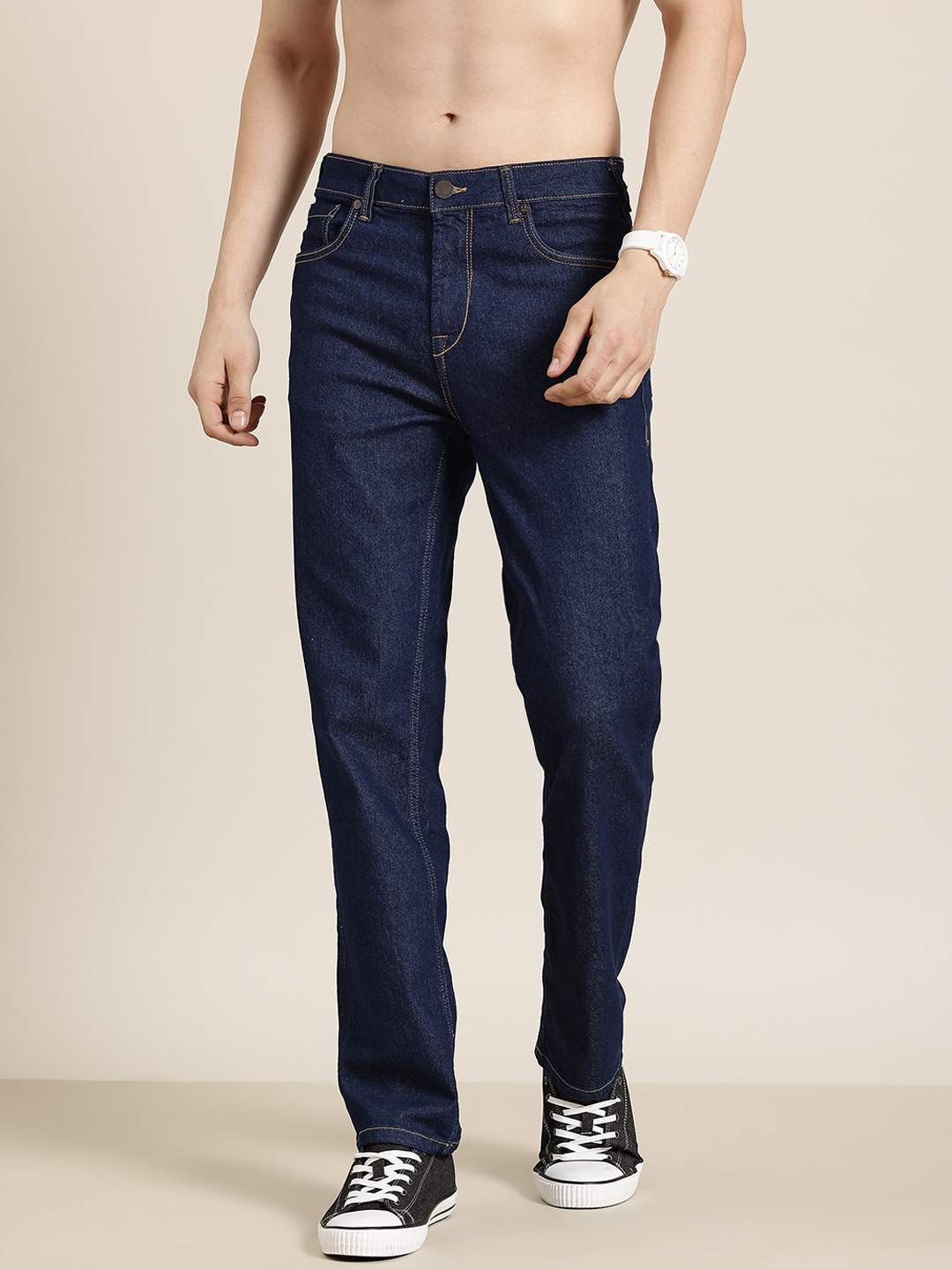 

HERE&NOW Men Regular Fit Stretchable Jeans, Navy blue