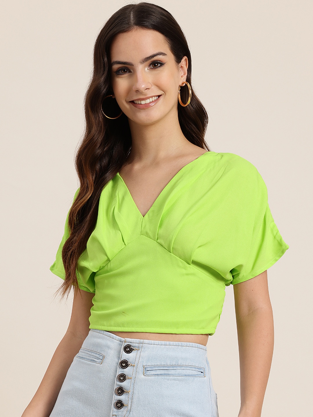 

HERE&NOW Styled Back Crop Top, Fluorescent green