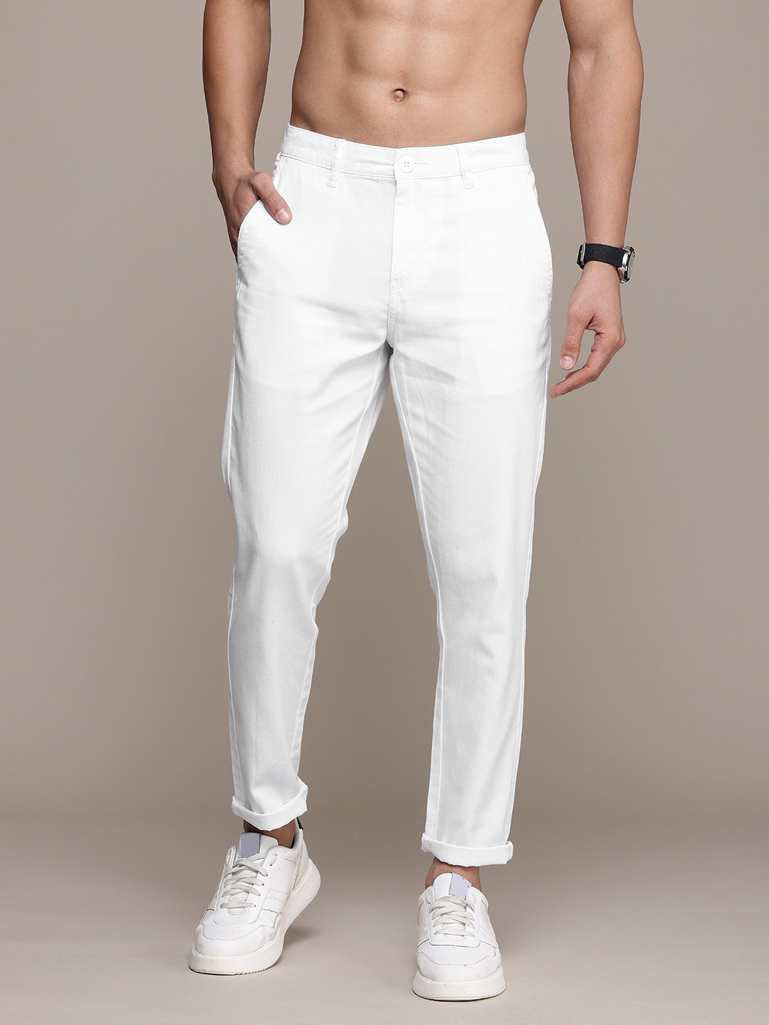 

The Roadster Life Co. Men Pure Cotton Trousers, White